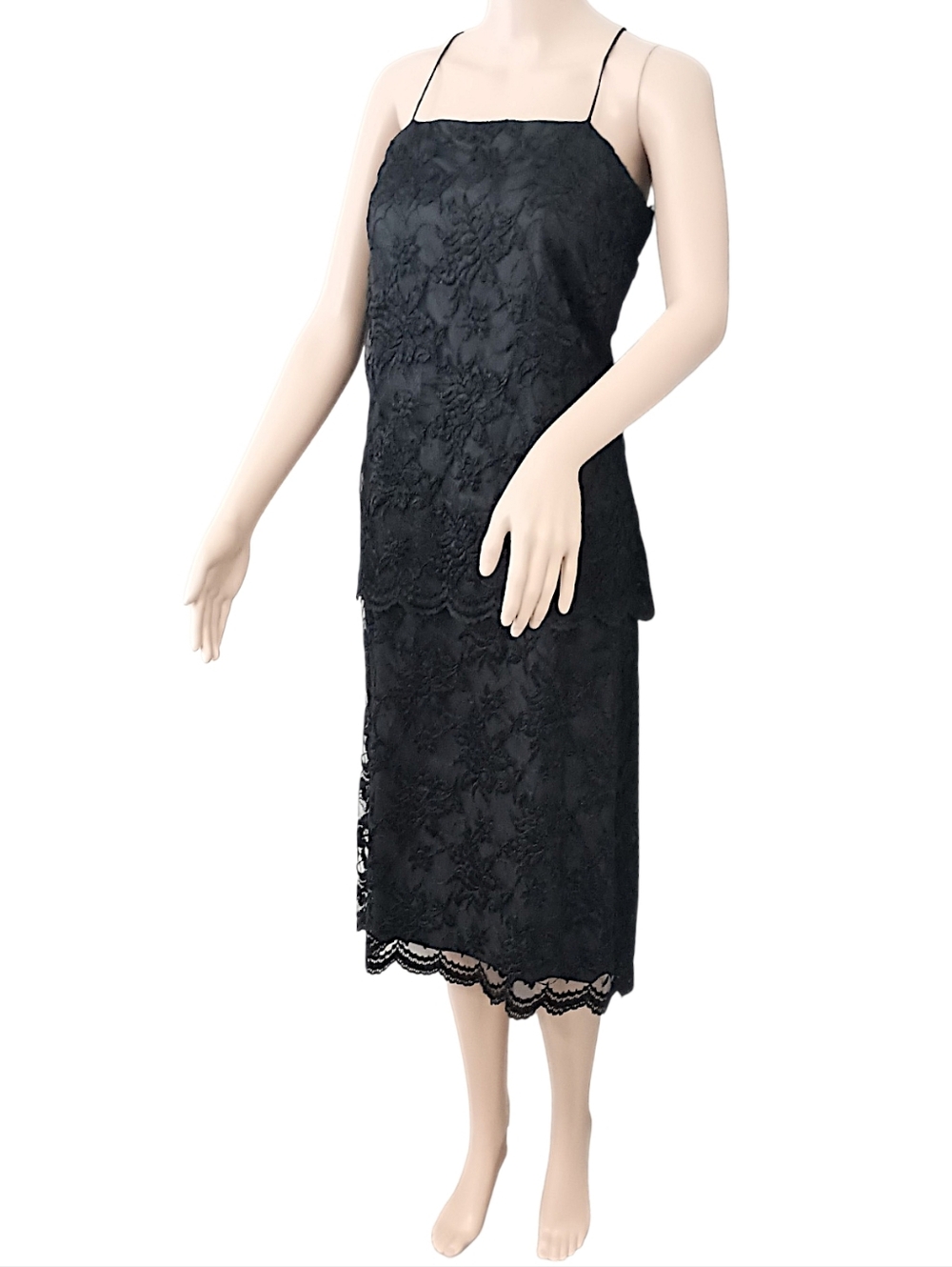 Vintage Nancy Bracoloni‎ Lace Dress Sz 10 Black Midi Applique LBD Cocktail Party - Picture 5 of 16